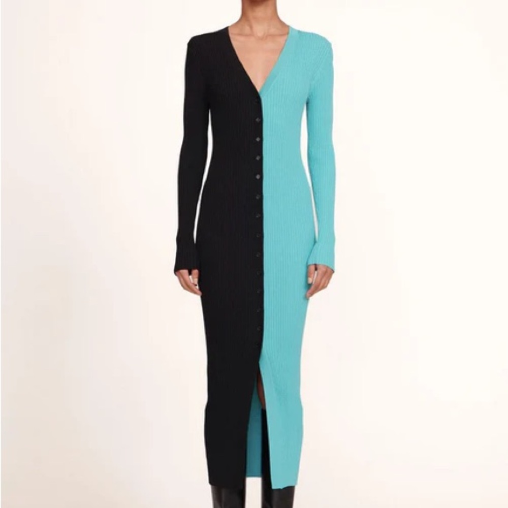 Staud Shoko Black and Blue Colorblock Women's Sweater Dress